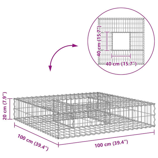 vidaXL Gabion Box Pentru Garduri De Grădină Din Oțel 100x100x20 Cm Argintiu