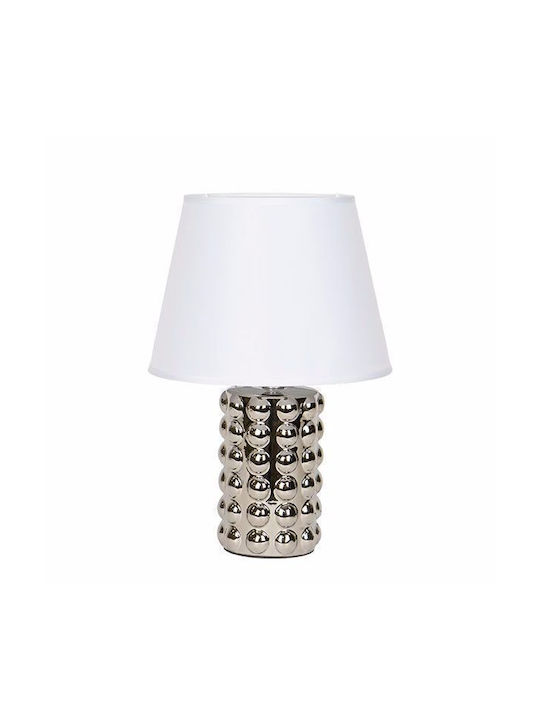 Ceramic Table Lamp with White Shade and Silver Base