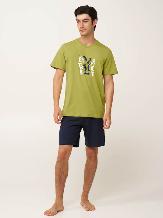 Vamp Sommer Herrenpyjama Baumwollene Grüne Palm
