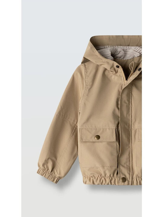 Waterproof Kids Casual Jacket with Hood Beige