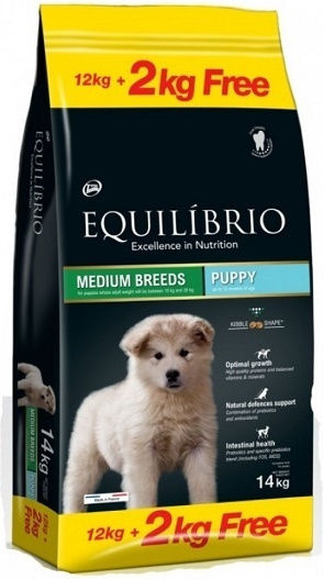 Equilibrio Puppy Medium 12kg Ξηρά Τροφή για Κουτάβια Μεσαίων Φυλών με Κοτόπουλο και Ρύζι