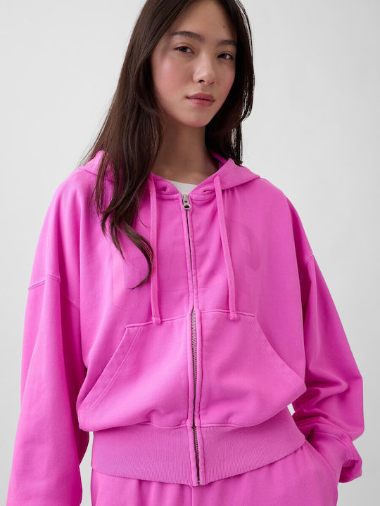 Long Women's Hoodie Cardigan Sweatshirt Hooded Neon Pink Glow
