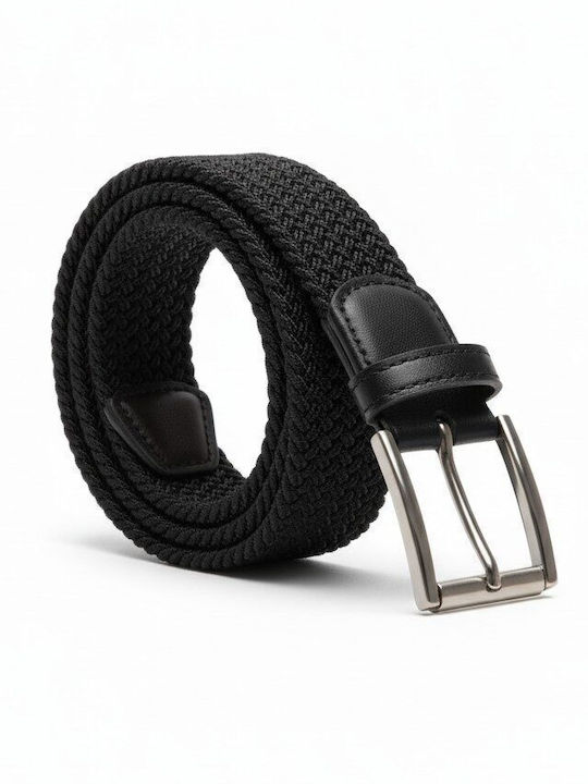 Elastic Men's Belt Made of Knitted Artificial Leather Black