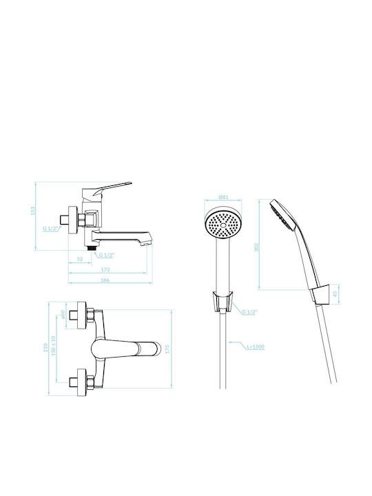 Kuchinox Thermostatic Bathtub Mixing Faucet Complete Set Black