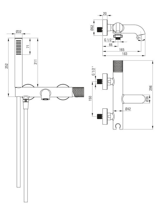 Deante Thermostatic Bathtub Mixing Faucet Complete Set Gray
