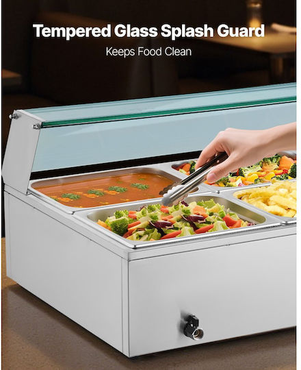 Vevor Commercial Food Warmer Electric Food Warmer Steam Stainless Steel 1700w Glass Cover Tabletop Bain Marie Buffet 8 Pans Soup Ladles & Slotted Catering Restaurant & Party