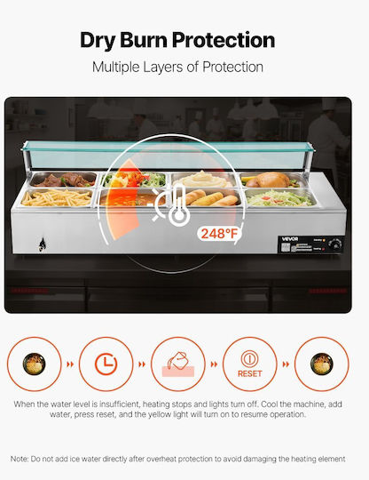 Vevor Commercial Food Warmer Electric Food Warmer Steam Stainless Steel 1700w Glass Cover Tabletop Bain Marie Buffet 8 Pans Soup Ladles & Slotted Catering Restaurant & Party