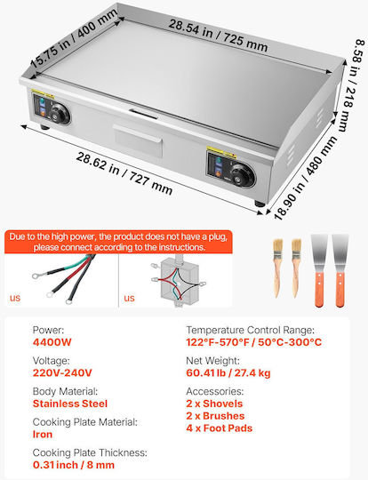 Vevor Commercial Flat Top Electric Griddle with Flat Plate 4.4kW