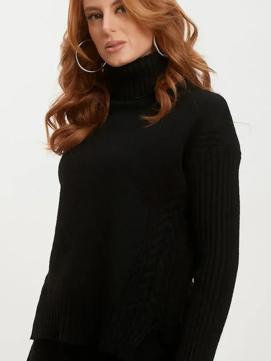 Knitted Set Trousers Blouse Turtleneck Black Size One Size