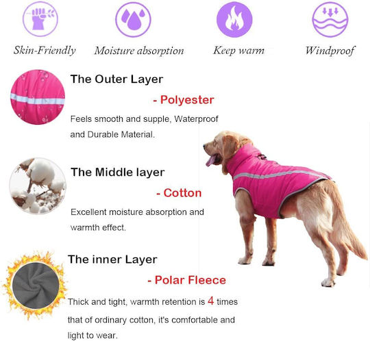 Animal Dog Coat Waterproof Windproof Pink With Back Length 82 cm