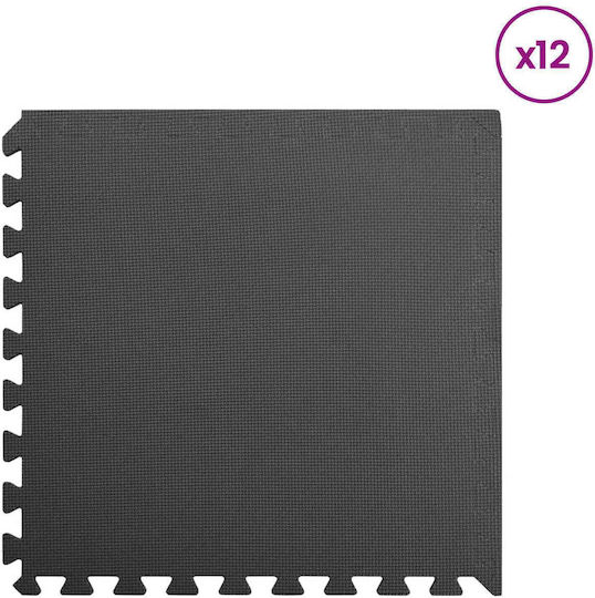 vidaXL Puzzle Gymnastikmatten Schwarz 60x60x1cm 12Stücke