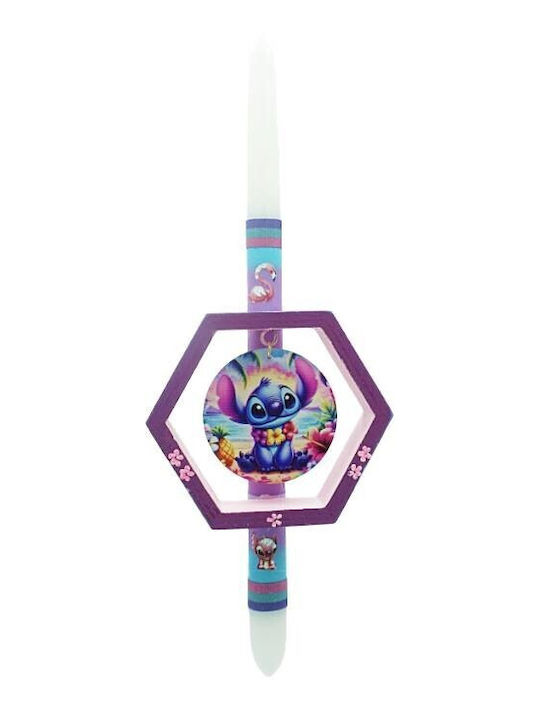 Λαμπάδα Μωβ Καδράκι Stitch 35 Εκ