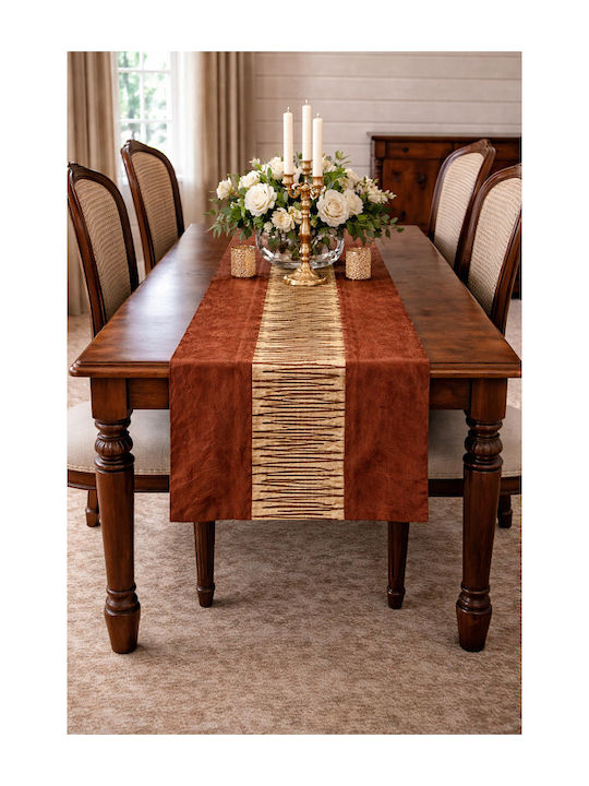 Runner Cu Broderie Set 3 Bucăți Roșu-Cupru