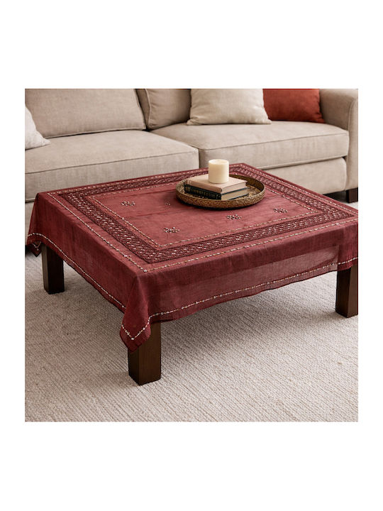 Măsuță În Carouri Cu Broderie Set 4 Bucăți Burgundy