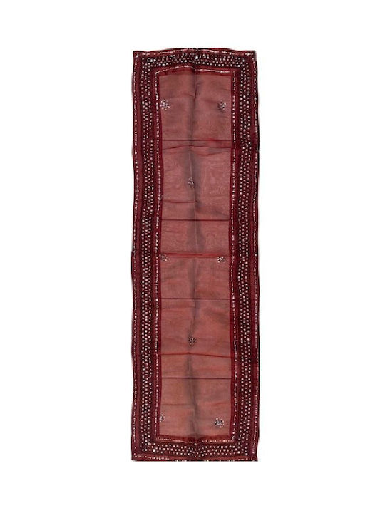Măsuță În Carouri Cu Broderie Set 4 Bucăți Burgundy
