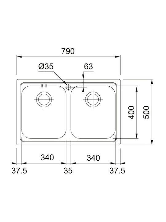 Franke Line Llx 620 Ένθετος Νεροχύτης Inox Σαγρέ Μ79xΠ50cm Ασημί