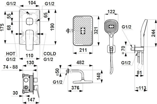 KFA Built-in Mixer Phone & Shower Head Set for Shower White