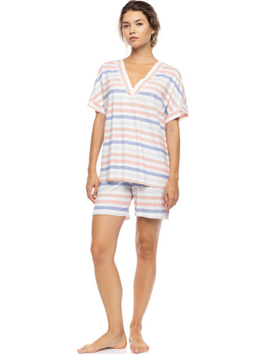 Pink Label Καλοκαιρινό Γυναικείο Σετ Πιτζάμας Sunset Stripe
