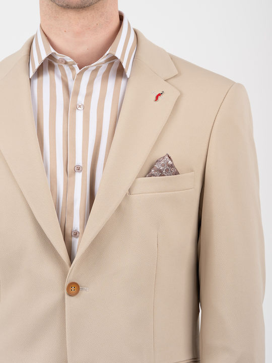 Ανδρικό Σακάκι με Στενή Εφαρμογή Beige