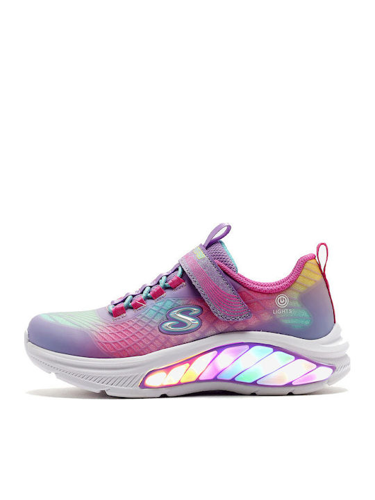 Regenbogen Kinder Sneaker Anatomisch mit Bügel- und Schleifenverschluss Mehrfarbige mit Lichtern