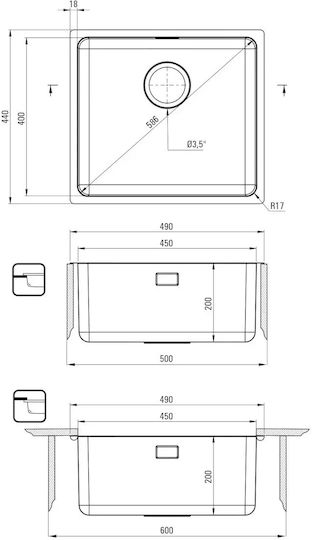 Deante Drop-In Chiuvetă Inox L49xW44cm Gri