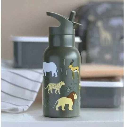 A Little Lovely Company Неръждаема Стомана Детска Бутилка За Вода Термос със Сламка Бежова 350ml
