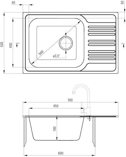 Deante Ένθετος Νεροχύτης Inox με Μπαταρία Μ50xΠ78cm Ασημί