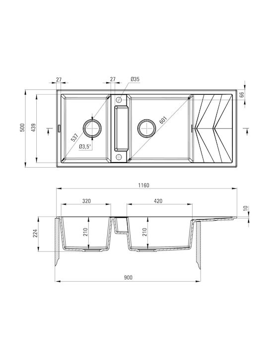 Deante Drop-In Sink Inox W116xD50cm Gray