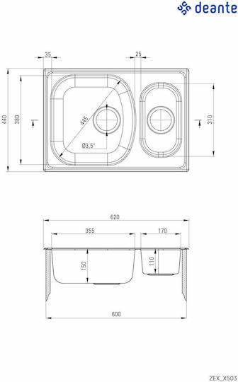 Deante Sink Drop-In Inox 62x44cm Silver