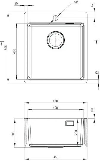 Deante Drop-In Chiuvetă Inox L45xW50.5cm Gri