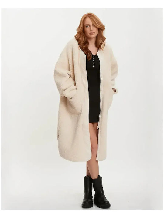 Палто Oversized Синтетична Кожа Ивори Размер One Size Бежово
