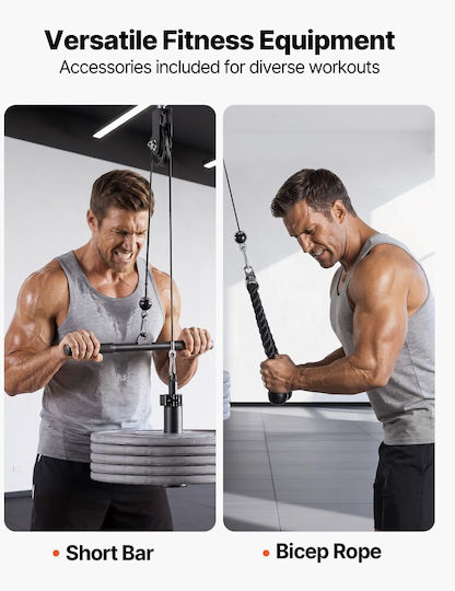 Vevor Pulley System 1 Piece Lat Pulley Lifting System Gym Pulley Attachment Two Steel Cables Short Bar Double Grip Handles Cable Machine Biceps Shoulders Back Capacity Up To 127 Kg