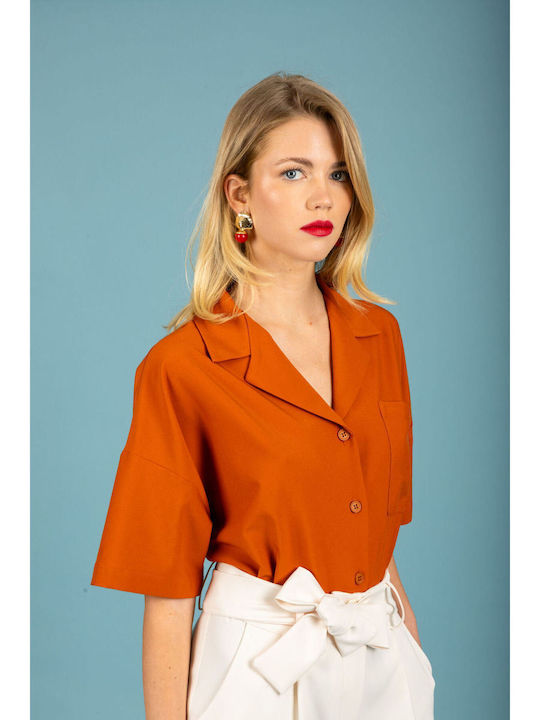 Kurzärmeliges Damenhemd Burnt Orange