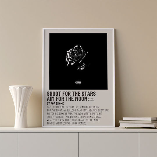 Music Poster Shoot Stars Aim Moon Pop Smoke Ms605 30cm X 40cm Frame Natural Wooden Beige