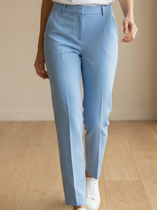 Pantalon Dama Din Țesătură Croială Dreaptă Bleu