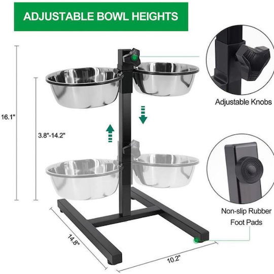 Animal Pet Metallic Food Bowl for Dog with Stand 2x 750ml