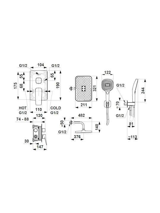 KFA Built-in Faucet Mixer for Shower Gold 5907571452878