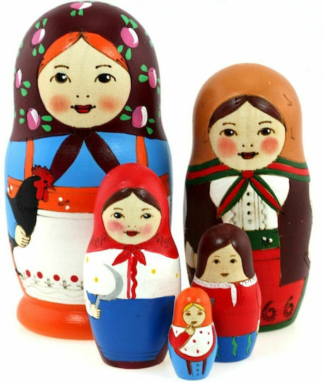 Set of 5 Old Russian Style Pyrography Matryoshka Dolls 10.5 cm Azhna Ms0502abw-01