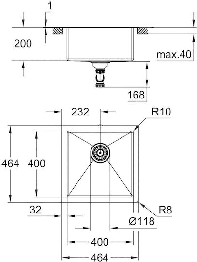 Grohe Chiuvetă De Bucătărie Sub Masă Inox L46.4xLățime46.4cm Gri Grohe Chiuvetă De Bucătărie Sub Masă Inox L46.4xLățime46.4cm Gri