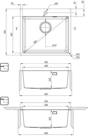 Deante ZPO C10B Undermount Inox Brushed Brown Kitchen Sink M50.5xP55cm Deante ZPO C10B Undermount Inox Brushed Brown Kitchen Sink M50.5xP55cm