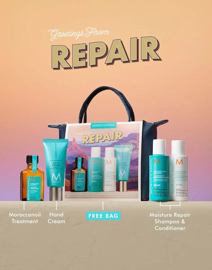 Moroccanoil Greetings From Repair Hair Care Set for Damaged Hair with Shampoo Conditioner and Oil 5 Pieces