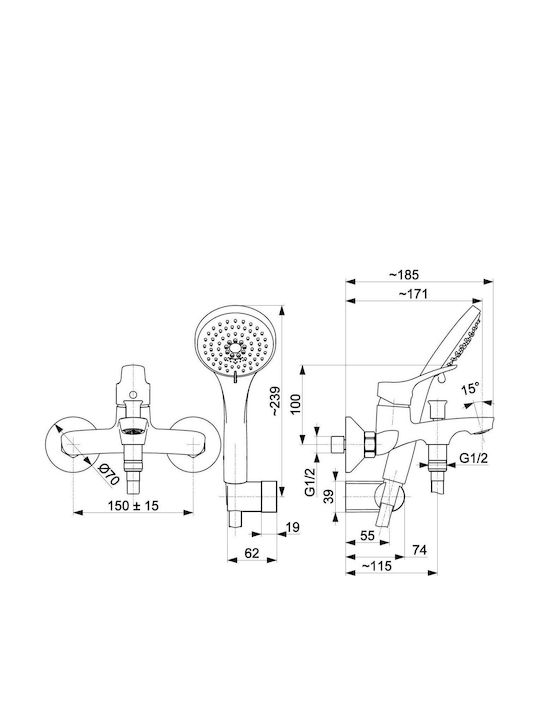 KFA Mixing Bathtub Shower Faucet Complete Set Silver