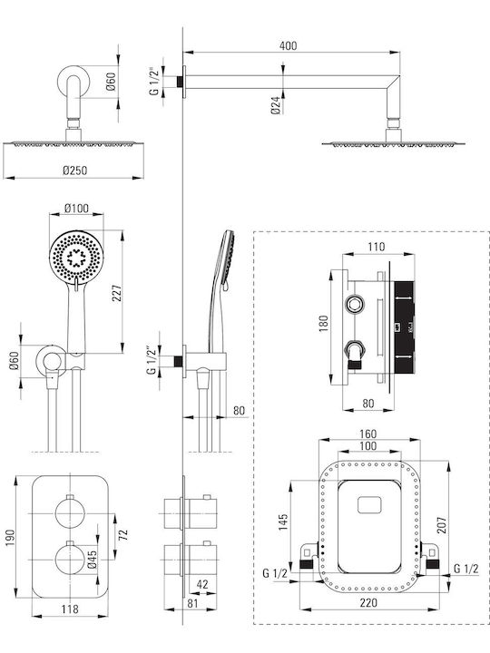 Deante Duschsäule mit Batterie Silber