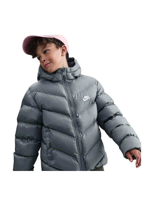 Kids Sports Coat Long Hooded Grey