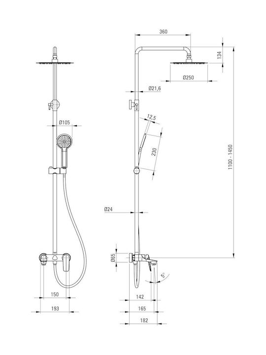 Deante Adjustable Shower Column Silver