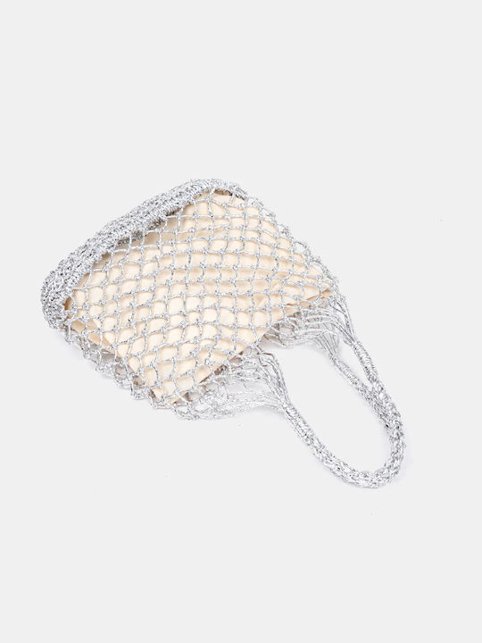 Gestrickte Damen Schultertasche Silber