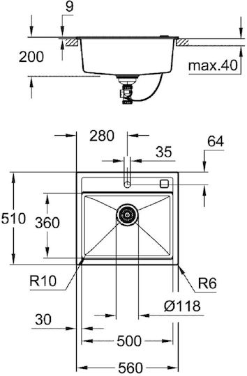 Grohe K700 Unterbau 56x51 cm Granit Schwarz Grohe K700 Unterbau 56x51 cm Granit Schwarz
