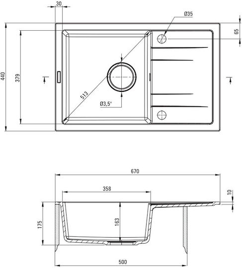 Deante Drop-In Küchenspüle aus Flüssigem Granit mit Wasserhahn M67xP44cm Grau