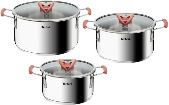 Tefal Opti Space Pots Set from Stainless Steel 3 Pieces