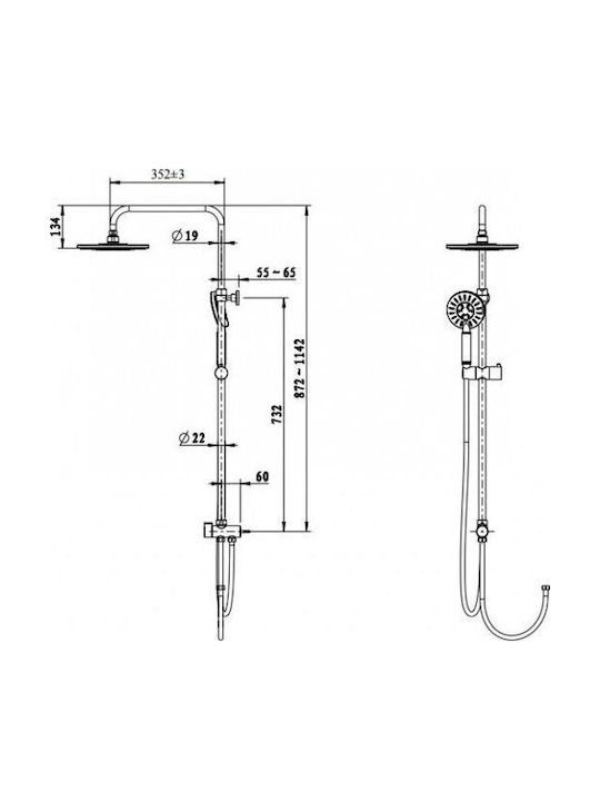 Omnires Duschsäule mit Wannenbatterie Silbern Omnires Duschsäule mit Wannenbatterie Silbern